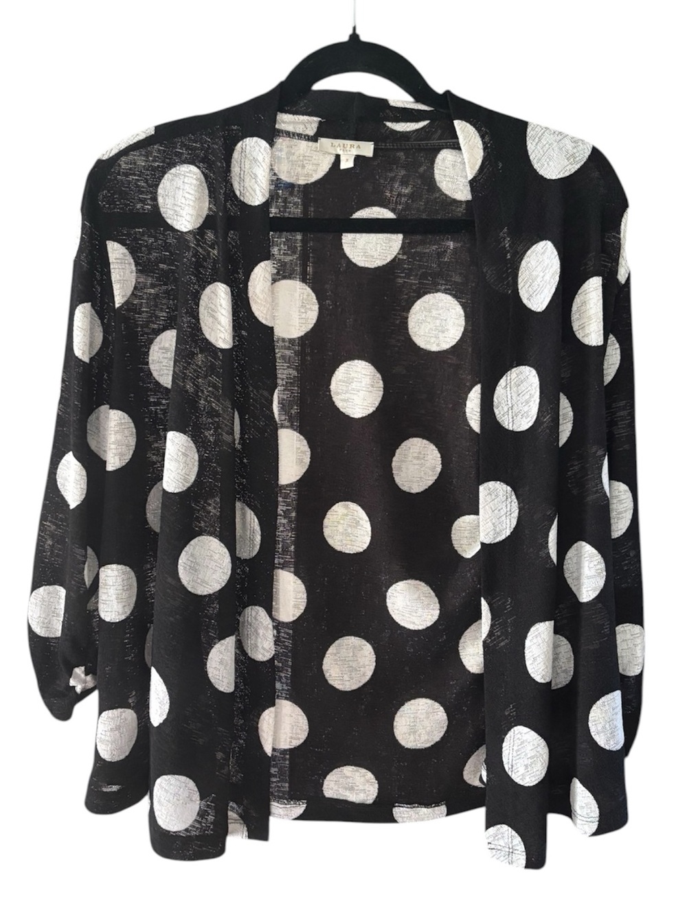 5/$25 Laura Plus Black and White Polka Dot Open Sheer Cardigan